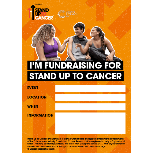 I'm fundraising for Stand Up To Cancer poster.